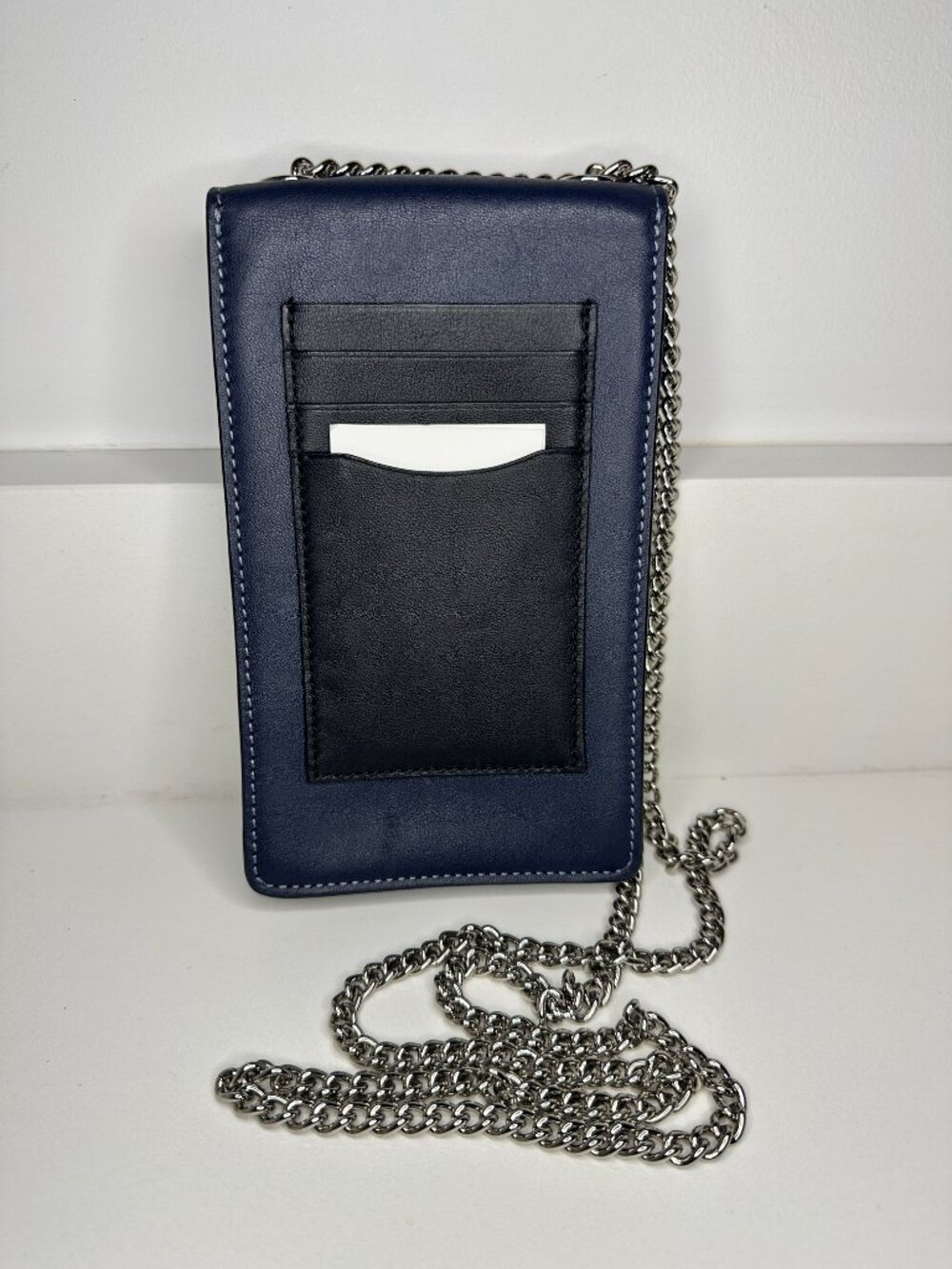 COACH Signature Denim Phone Crossbody Pouch Chain Strap Black - Picture 4 of 15